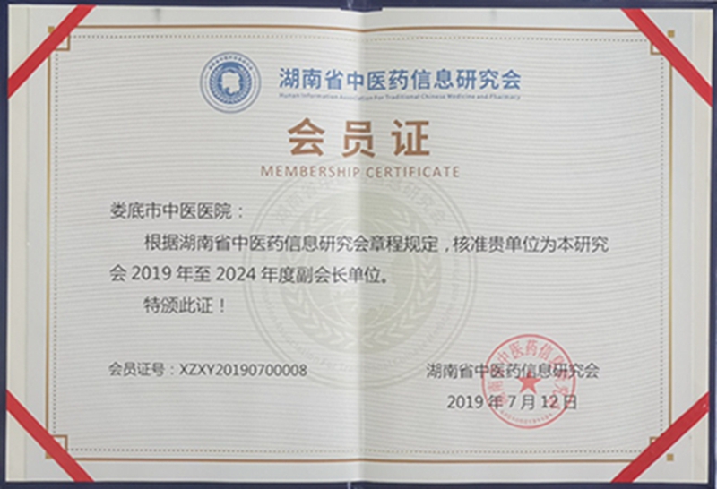 2019年度湖南省中医药信息研究会会员证